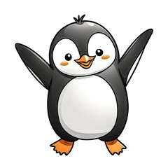 Dancing Penguin &ndash; Doodle-Style Drawing (Clean Background): Draw a chubby little penguin with flappy wings and tiny feet, doing a happy dance