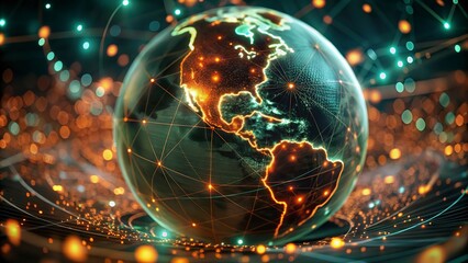 Digital world map and global network connections, representing the concept of international business .