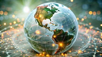 Digital world map and global network connections, representing the concept of international business .
