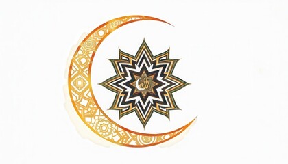 Intricate golden crescent moon and star design featuring floral motifs and sacred text, celebrating cultural heritage and spirituality