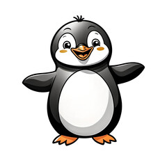 Dancing Penguin &ndash; Doodle-Style Drawing (Clean Background): Draw a chubby little penguin with flappy wings and tiny feet, doing a happy dance