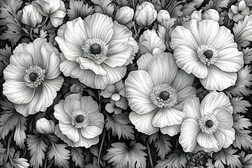 Detailed grayscale floral arrangement