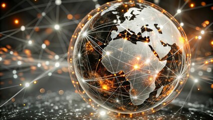 Digital world map and global network connections, representing the concept of international business .