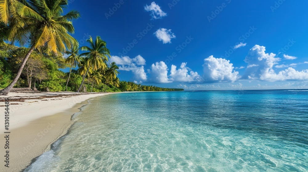 Aufkleber beautiful sandy beach with palm trees and clear blue water under a bright sky on a sunny day generat