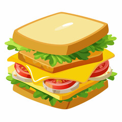 A colorful sandwich with fresh lettuce and cheese set on a bright background