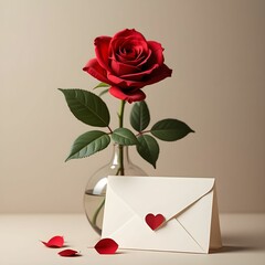 red rose and envelope