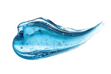 Smear of skincare transparent hygiene Translucent blue gel spreading with bubbles liquid cream on a white background, creating a refreshing and clean aesthetic