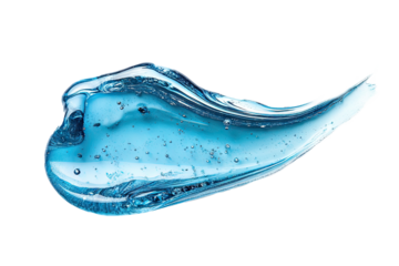 Smear of skincare transparent hygiene Translucent blue gel spreading with bubbles liquid cream on a white background, creating a refreshing and clean aesthetic