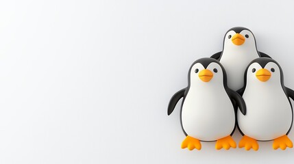 Naklejka premium Three Cute Cartoon Penguins on White Background