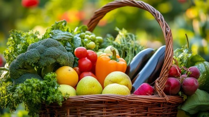 A basket of fresh, healthy fruits and vegetables.
