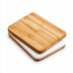 Two Light Brown Wooden Cutting Boards On White Background