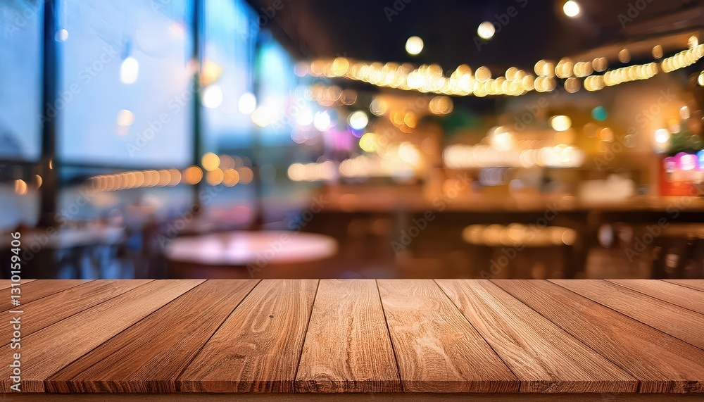 Poster blurry cafe ambiance empty wooden table amidst a mystical twilight in a rustic setting, evoking a se
