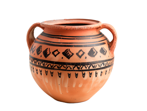 Vasija tradicional de arcilla sobre fondo transparente