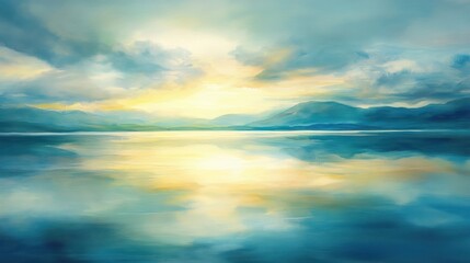 Obraz premium Serene lake sunrise over mountains