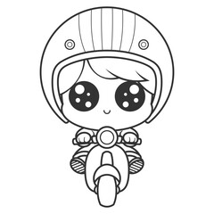 Children wearing helmets and riding scooters, for coloring