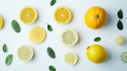 Fototapeta premium Fresh fruits and vegetables on a white background. 