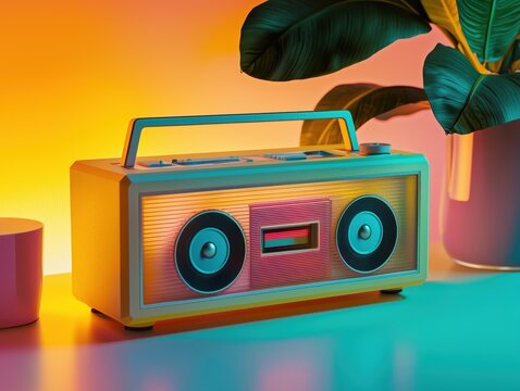 Retro Radio on Gradient Background with Modern Aesthetic - Retro futurism