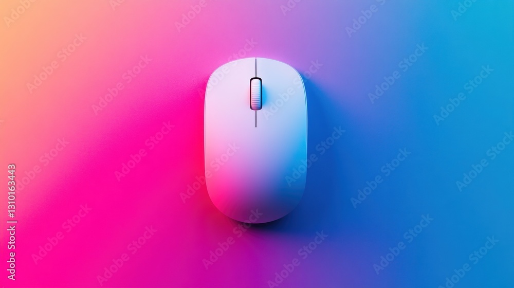 Poster stylish white computer mouse on vibrant gradient background