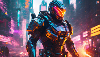 Fototapeta premium Cyberpunk future warrior, high tech