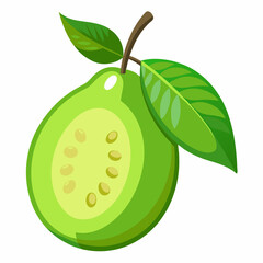 Vibrant Green Pear with Leaves on a White Background for Freshness