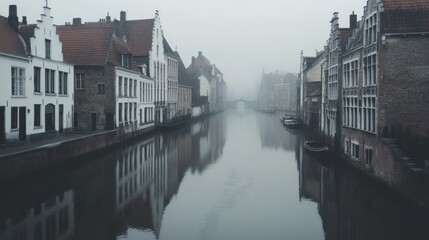 Fototapeta premium Misty Canal in Bruges, Belgium