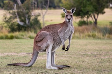Large Australian kangaroo standing in a grassy field