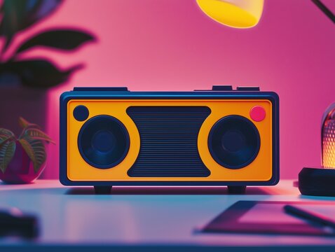 Retro Radio on Gradient Background with Modern Aesthetic - Retro futurism