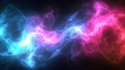 Fluorescent abstract background with smooth neon color waves in dark space