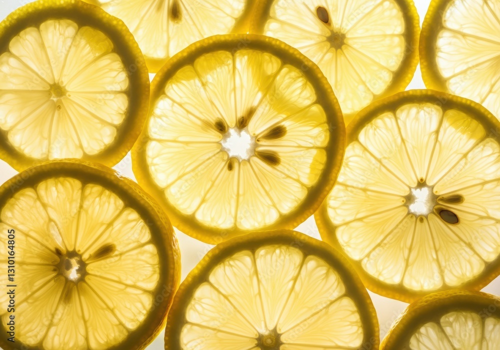 Poster fresh lemon slices arranged in a vibrant and colorful display