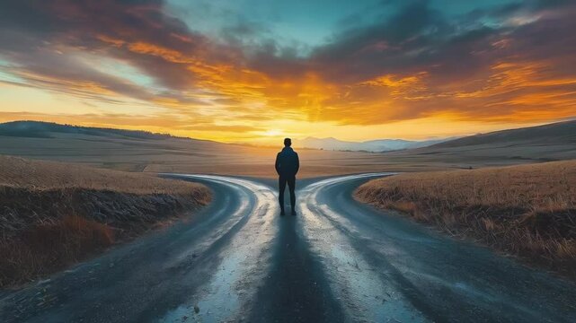man standing in front of various paths, needing to make a decision to move forward in life.