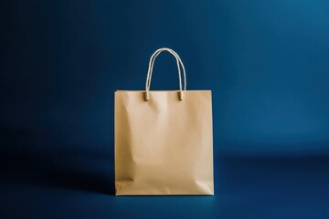 Simple brown shopping bag against a blue background with a minimalist design