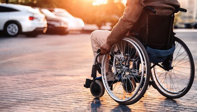 Cropped image of man using wheelchair on street.
Generated image