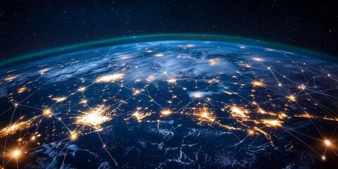 Connected World with Global Network of Lights and Lines