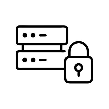 Secure server icon with padlock, cybersecurity protection concept