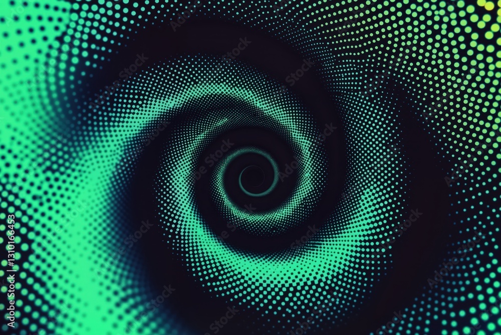 Poster green dots creating tunnel rotating background animation