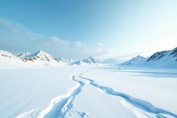 Desolate landscape with vast expanse of white snow, white space, empty