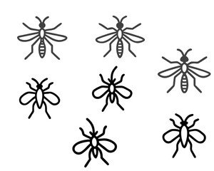A vector set of mosquitoes, united in diverse poses and styles. Featuring realistic wings, legs, and bodies, these tiny yet striking insects showcase nature&rsquo;s precision and adaptability in design."