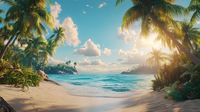 vibrant sri lankan beach with palm trees and sea