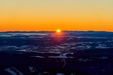 Golden sunrise landscape, most epic mountain view. Witness magic concept