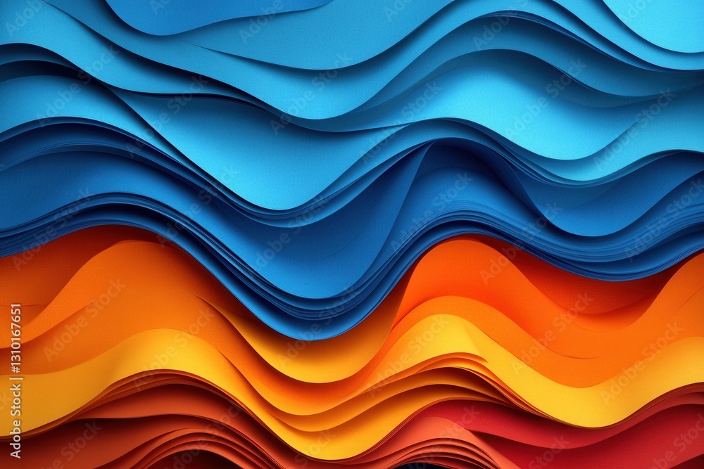Poster Dynamic paper art background with layered waves in smooth gradients representing global political changes Generative AI