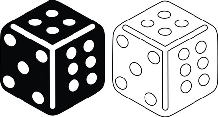 Dice Flat And Outline Silhouette Icon Design
