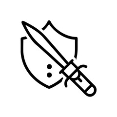 Cybersecurity threat-defense icon with sword and shield, protection concept