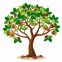 Vibrant pear tree with ripe fruit and lush green leaves in spring