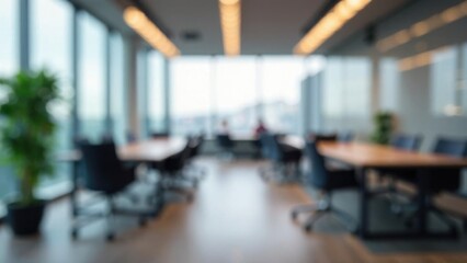 Abstract blurred office interior room. blurry working space with defocused effect. use for background or backdrop in business concept