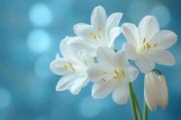 Naklejka premium Agapanthus flower on a blue background with delicate petals and vibrant hues. Flowers in a serene and charming look.
