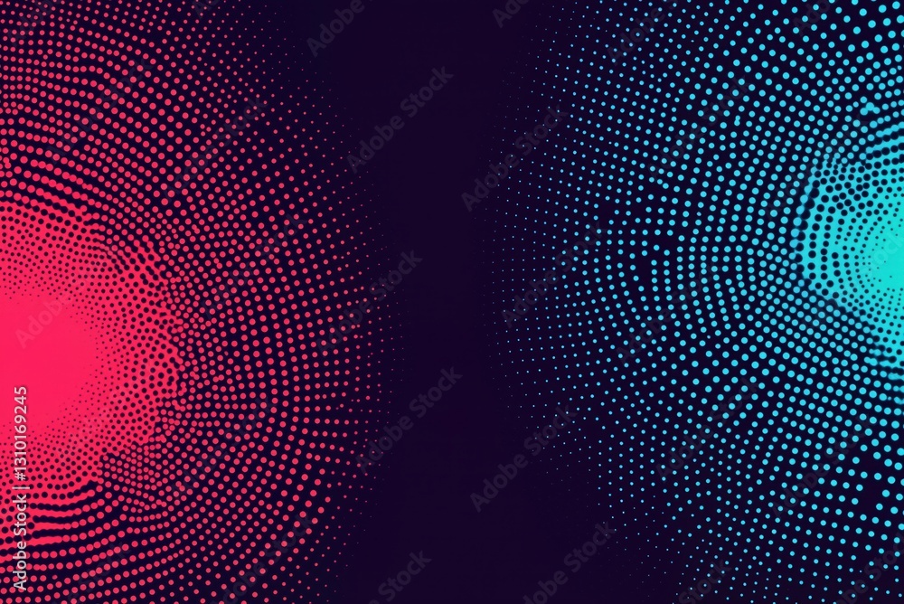 Poster abstract background with halftone dots forming a gradient from pink to blue, creating a modern and v