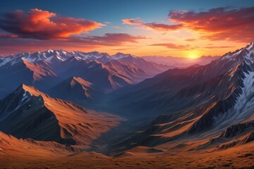 mountains with a sunset in the background