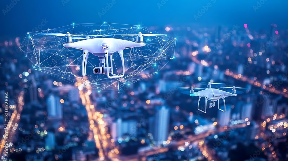 Poster a high-tech disaster response center using drones and ai for coordination