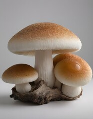 Three mushrooms on a white background