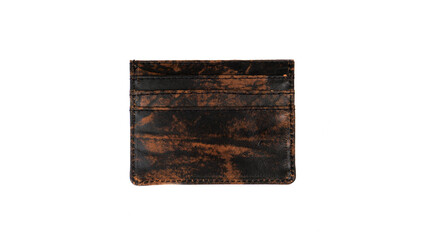 Simple small leather wallet that serves to store a few cards and a little money, isolated on white background